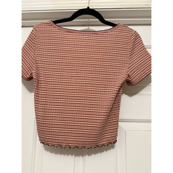 American Eagle Striped Ribbed Top Women’s Size Small Short Sleeve - Picture 2 of 4
